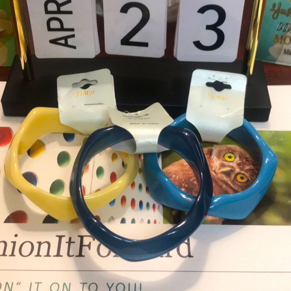 Set 3 Vintage NOS EsMor Celluloid Curved Bracelets